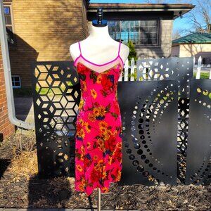 Vintage 1990's Betsey Johnson Pink Floral Dress  - Stretch Velvet - Size M